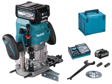 MAKITA RP001GM201 AWS frezarka górnowrzecionowa 6, 8, 12mm 40V 2x4,0Ah makpac