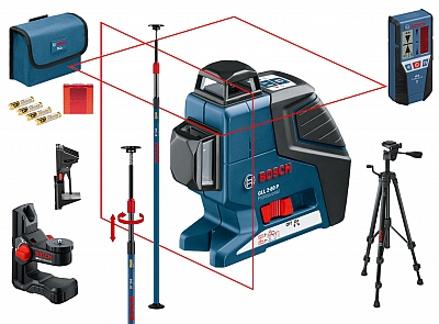 BOSCH GLL 2-80 laser krzyżowy+BT350+BM1+LR2+statyw