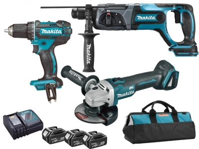 MAKITA DLX3078TX1 wkrętarka młotowiertarka szlifierka kątowa 18V 3x5,0Ah