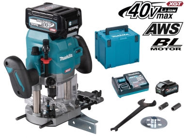 MAKITA RP001GM201 AWS frezarka górnowrzecionowa 6, 8, 12mm 40V 2x4,0Ah makpac